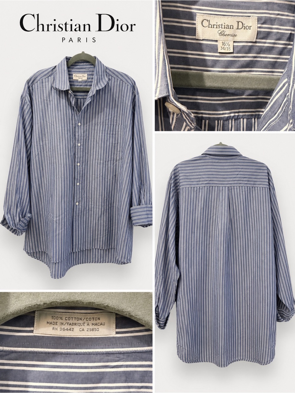 Christian Dior Men’s Navy and White Vertical Stripe Button-Down Shirt